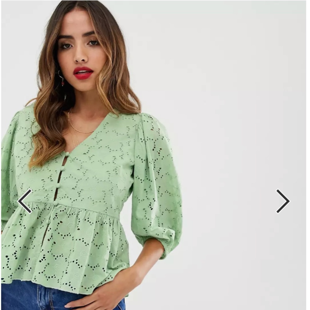 ASOS DESIGN tea blouse in broderie with volume sleeve